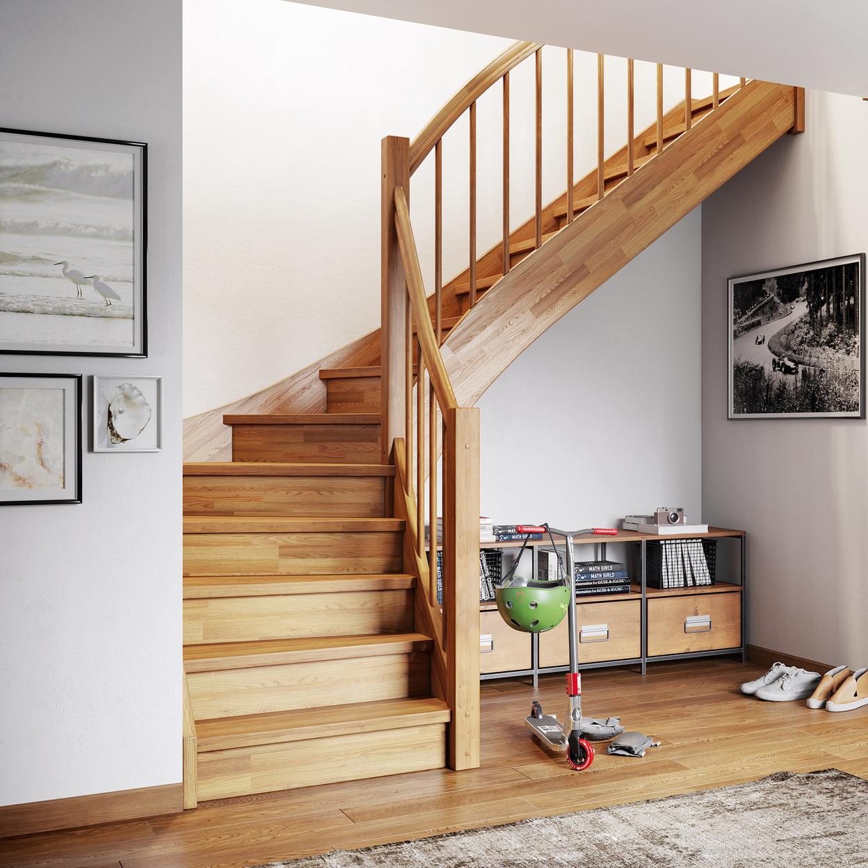 Holztreppe Holztreppe aus eiche, lackiert, in Flur nach oben