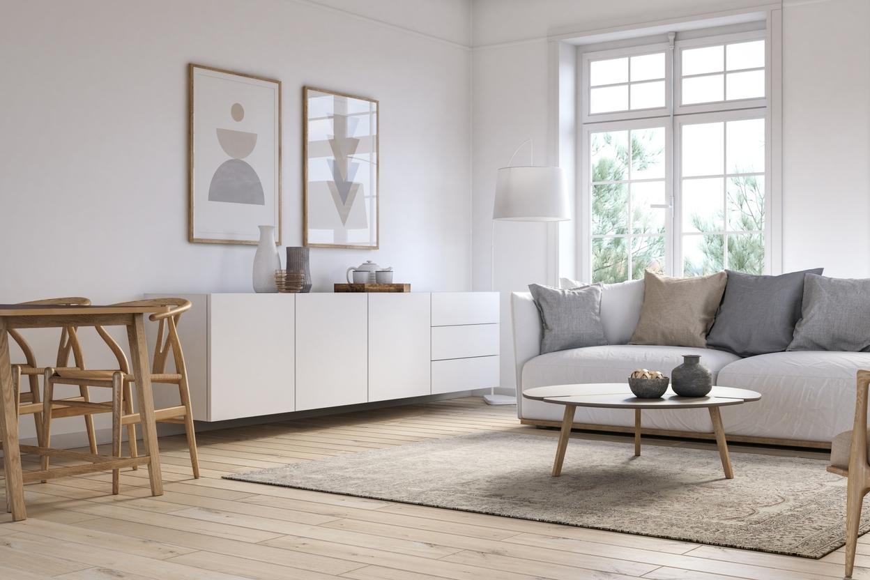 Weißes Sideboard mit Türen und Schubladen Weißes Sideboard mit Türen und Schubladen